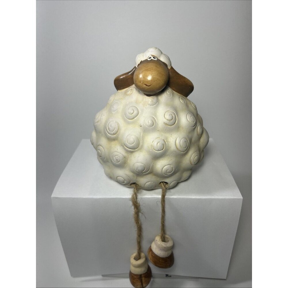 Ceramic Lamb Sheep Shelf Sitter Farm Country Decor 6” Sitting. Dangling Feet